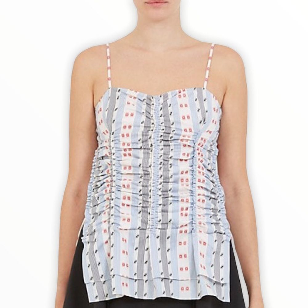 Carven Jacquard Printed Ruched Tank Top NWT size 4 Red White Blue